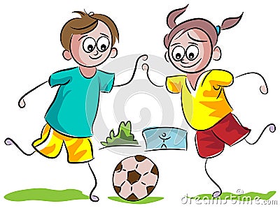 Kids playing football Vector Illustration