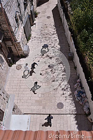 Kids playing football in Jerusalem Editorial Stock Photo