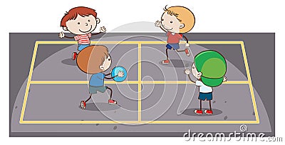 Kids Playing Hand Ball on White Background Vector Illustration