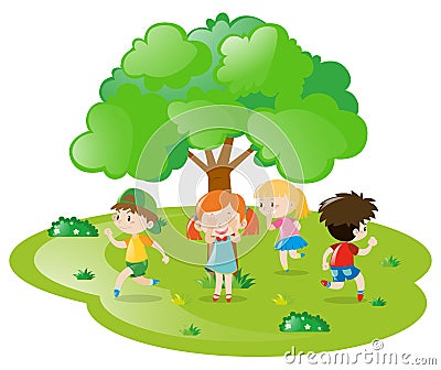 Kids playing hide and seek in the park Vector Illustration