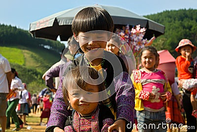 Kids playing during Love Market festival in Vietnam - editorial caption Editorial Stock Photo