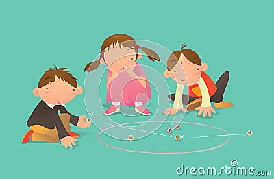 Kids playing Marbles game Vector Illustration
