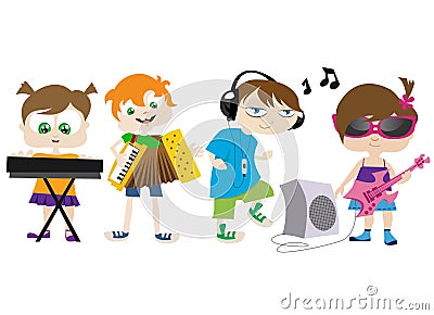 Kids playing music Vector Illustration