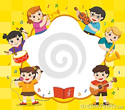 Kids playing musical instruments Vector Illustration