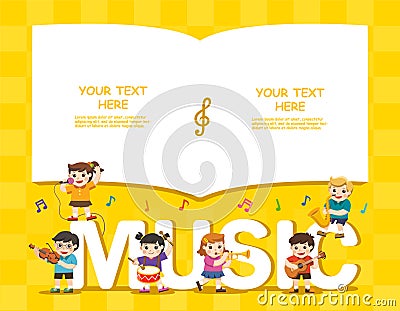 Kids playing musical instruments .Template for advertising brochure. Vector Illustration