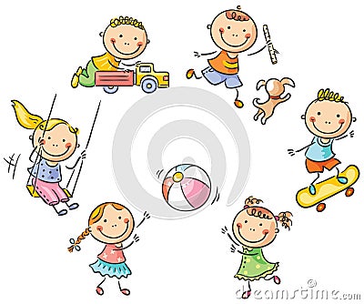 Kids playing outdoors Vector Illustration