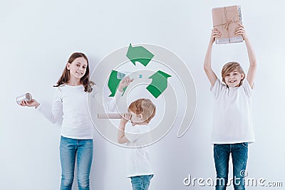 Kids promoting recycling Stock Photo