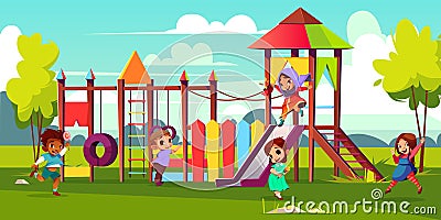 Kids playing on park playground cartoon vector Vector Illustration