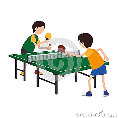 Kids playing ping pong Vector Illustration