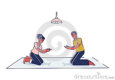 Kids playing shadow hand animal puppet theater sitting on floor together Vector Illustration