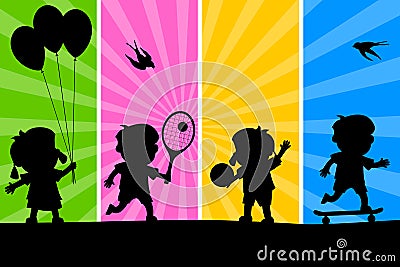 Kids Playing Silhouettes [2] Vector Illustration