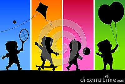 Kids Playing Silhouettes [4] Vector Illustration