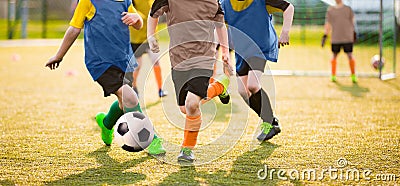 Kids Playing Soccer Game Tournament. Football Soccer Match for Kids Stock Photo