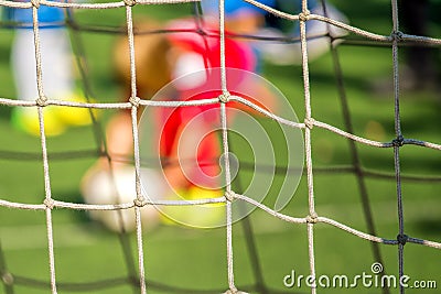 Kids playing soccer, penalty kick Stock Photo