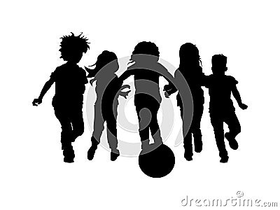 Kids Playing Soccer Silhouette Isolated on White Background Vector Illustration