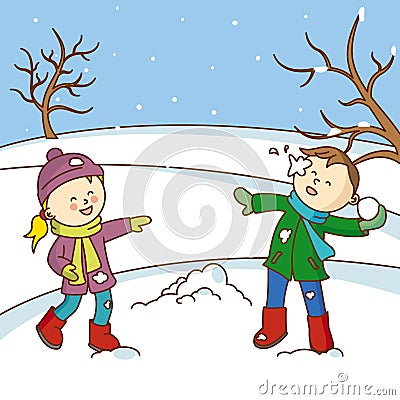 Kids playing to throw snowballs Vector Illustration