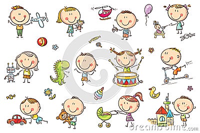 Kids Playing with Toys Vector Illustration