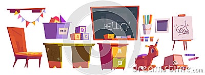 Kids playroom or school furniture and equipment Vector Illustration