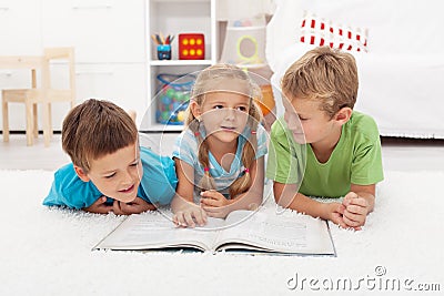 Kids practice reading and story telling Stock Photo
