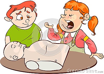 Kids practicing CPR Vector Illustration