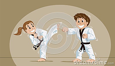 Kids practicing martial arts Vector Illustration