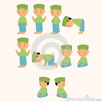 Kids pray praying shalat islam moslem boy move Vector Illustration