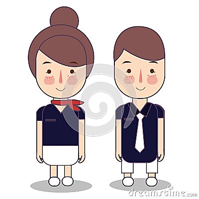 Kids in Professions. Cartoon Airplane cabin crew stewardess flight attendant. Design for childrens vector drawing Vector Illustration