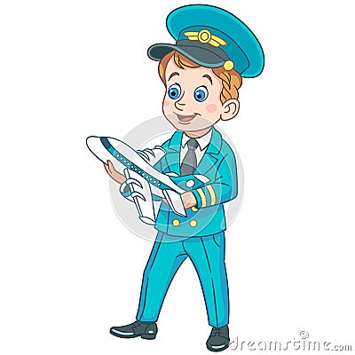 Cartoon airplane pilot with toy plane Vector Illustration