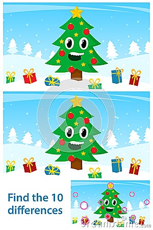 Kids puzzle with a happy Christmas tree Vector Illustration