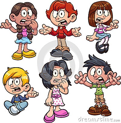 Cartoon kids talking and asking questions Vector Illustration