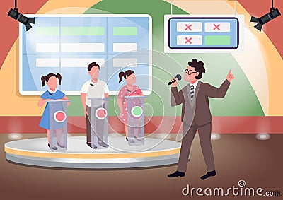 Kids quiz show flat color vector illustration Vector Illustration