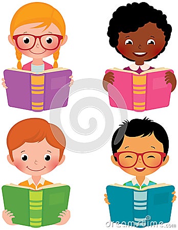 Kids read books Vector Illustration