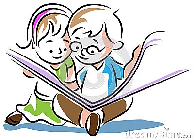 Kids reading a book Vector Illustration