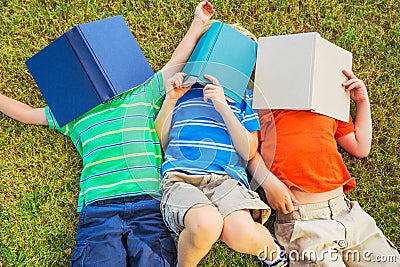 Kids Reading Books Stock Photo