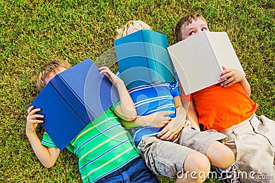 Kids Reading Books Stock Photo