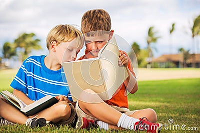 Kids Reading Books Stock Photo