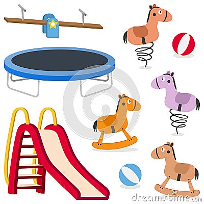 Kids Recreation Ground Games Set Vector Illustration