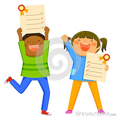 Kids with report cards Vector Illustration