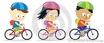Kids riding bikes Vector Illustration