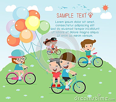 Kids riding bikes, Child riding bike, kids on bicycle vector on white background Vector Illustration