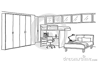 Kids room, graphical sketch Stock Photo