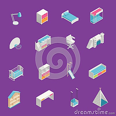 Kids Room Icons Set Vector Illustration