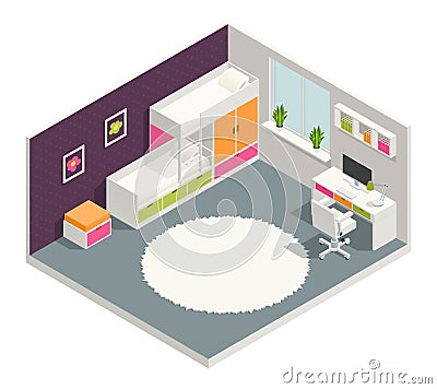 Kids Room Isometric Composition Vector Illustration