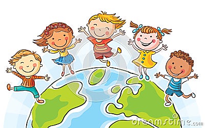 Kids round the Globe Vector Illustration