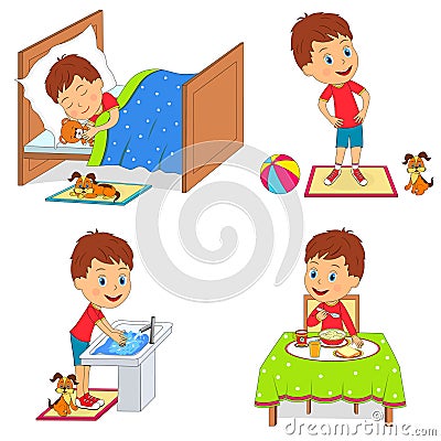 Kids daily routine Vector Illustration