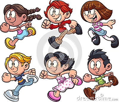Happy cartoon boys and girls running Vector Illustration