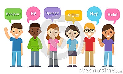 Kids saying Hi in different languages Vector Illustration