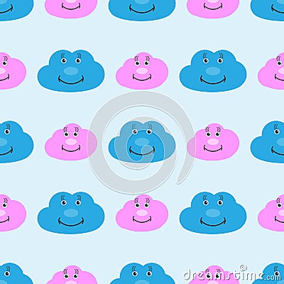 Kids seamless pattern with cute smiling clouds. Funny print for children. Vector illustration. Vector Illustration