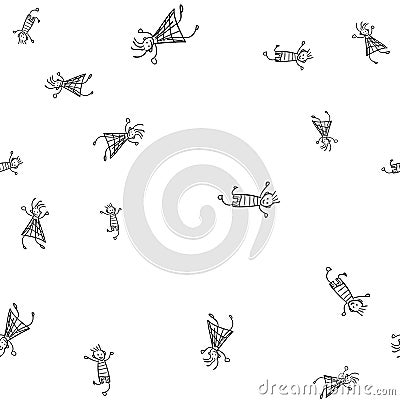 Kids seamless pattern in doodle style Cartoon Illustration