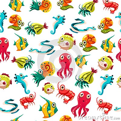 Kids seamless pattern with sea life Vector Illustration